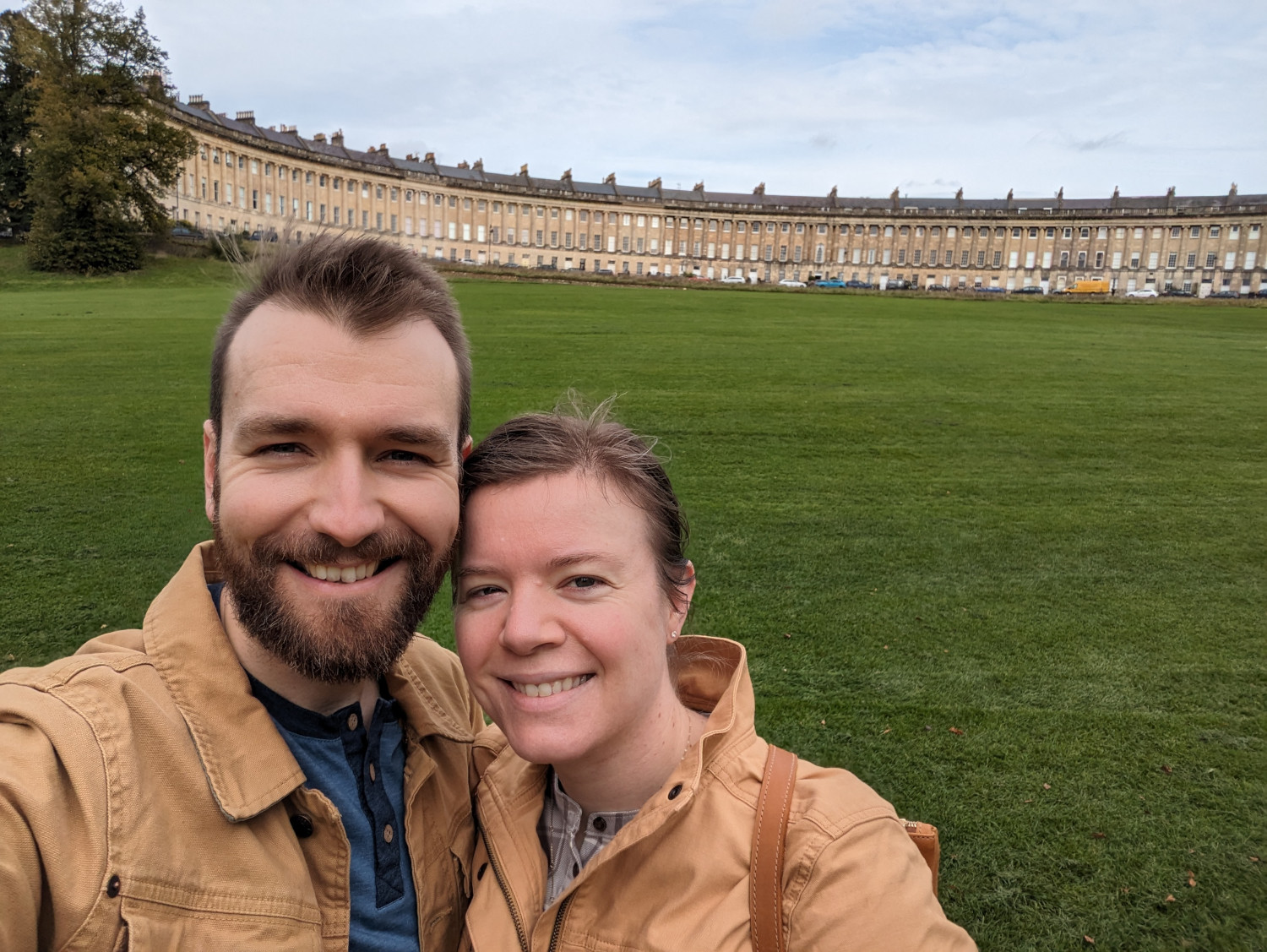 Picture of me and my wife in front of the Royal Crescent in Bath, UK